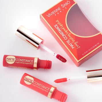 matte lipstick long lasting Matte Constance duo Vivienne Sabo| Shades 33 (coral) & 34 (classic red)